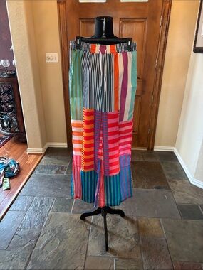Multicolor Striped Patchwork Wide-Leg Pants